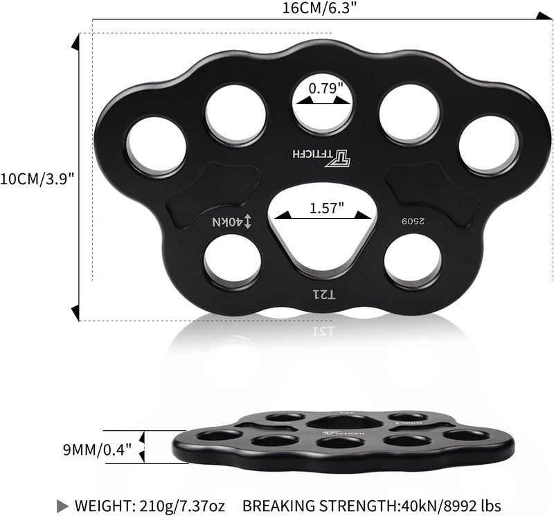 TFTICFH 30kN/40kN Rigging Plate Aluminum Anchor Multiplier Plate, 4 Holes Force Divider Plate Bear, Climbing Descender Gear for Hammock Firefighting Arborist Rock Climbing Rescue Cave Yoga - Image 5